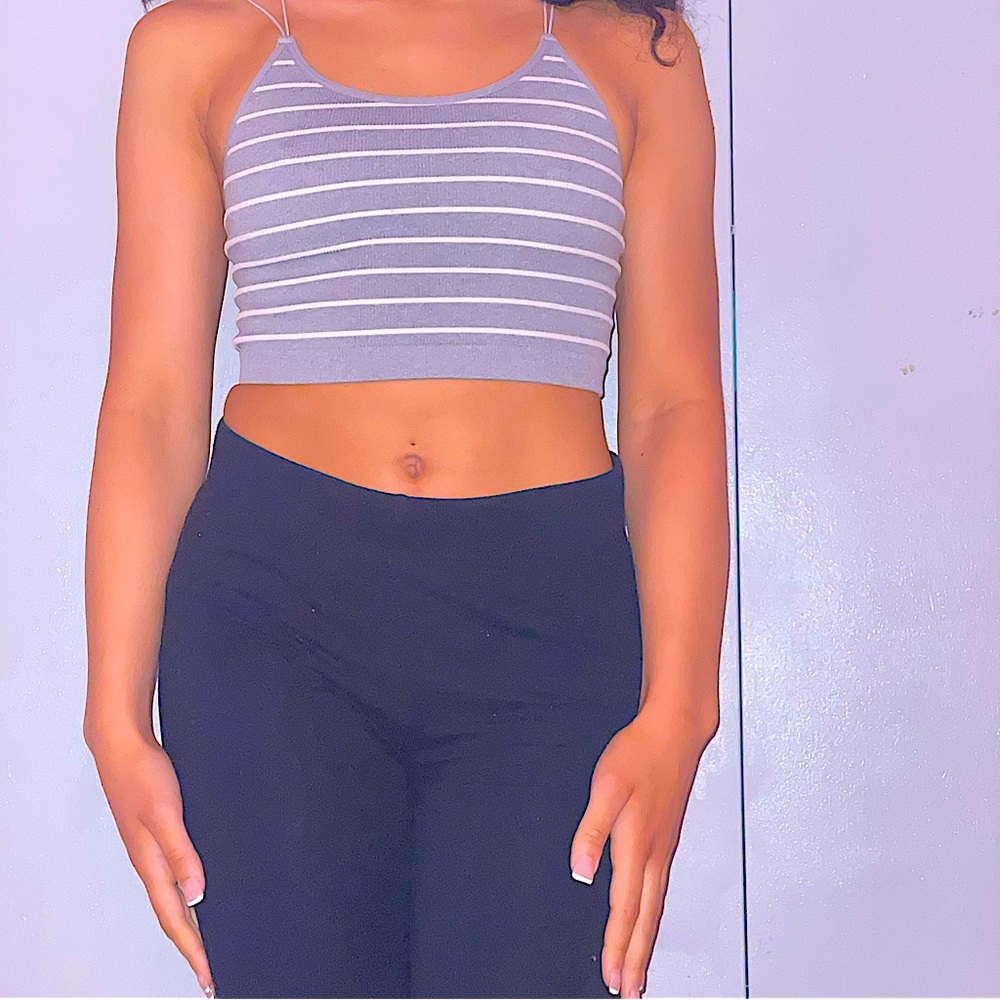 Grey and White Striped Cropped Camisole